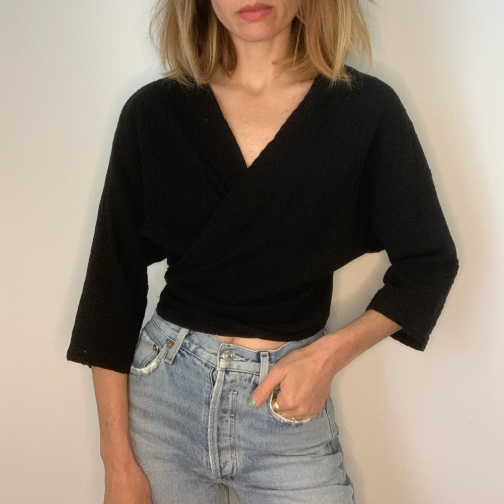 Vintage Black Gauze Wrap Boho Top - Picture 7 of 14